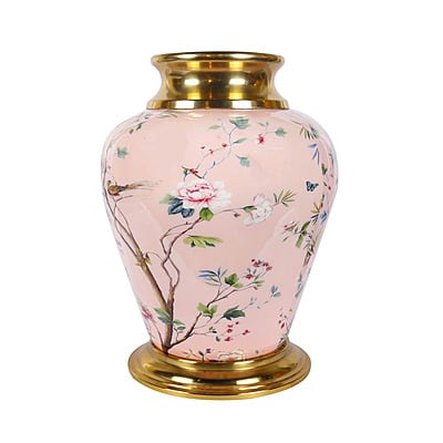 Metal Vase with Chirping Birds and Fresh Floral Theme
