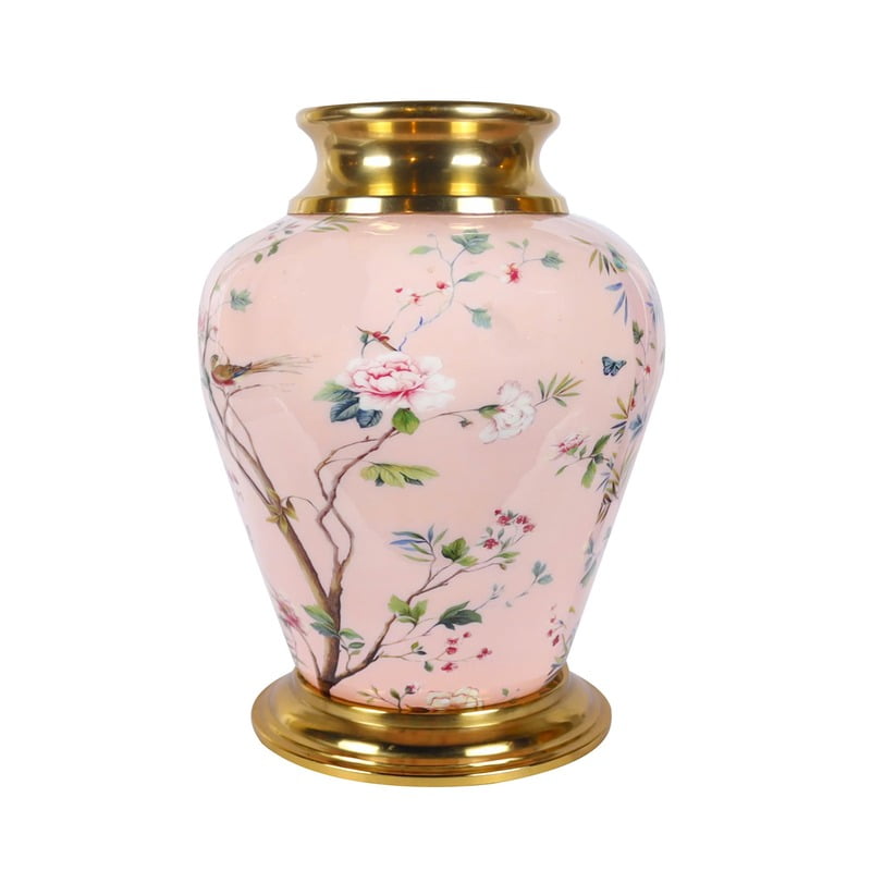 Metal Vase with Chirping Birds and Fresh Floral Theme Metal Vase with Chirping Birds and Fresh Floral Theme