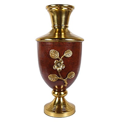 Traditional Indian Metal Vase with Golden Brass Leaf