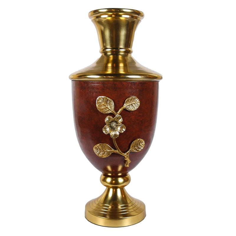 Traditional Indian Metal Vase with Golden Brass Leaf Traditional Indian Metal Vase with Golden Brass Leaf