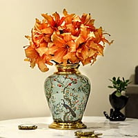 Metal Vase with Fresh Floral Theme: Cheerful Chirping Birds and Blooming Flowers Metal Vase with Fresh Floral Theme: Cheerful Chirping Birds and Blooming Flowers