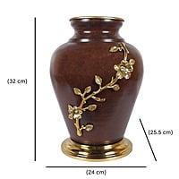 Textured Metal Vase adorned with a leaf Textured Metal Vase adorned with a leaf