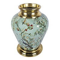 Metal Vase with Fresh Floral Theme: Cheerful Chirping Birds and Blooming Flowers Metal Vase with Fresh Floral Theme: Cheerful Chirping Birds and Blooming Flowers