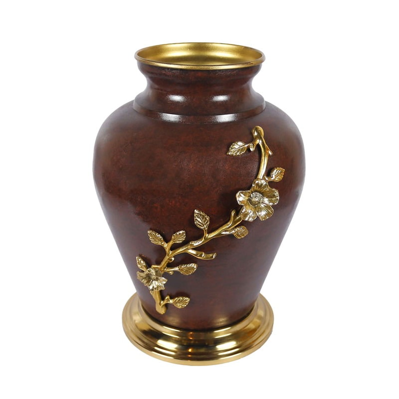 Textured Metal Vase adorned with a leaf Textured Metal Vase adorned with a leaf