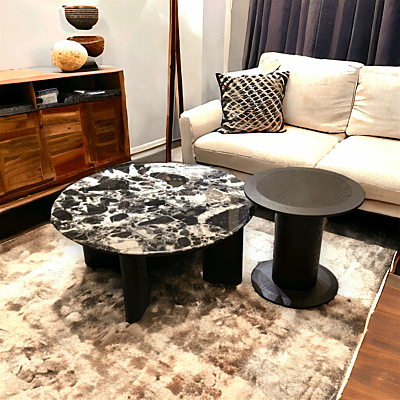 Marble Cender Table with Small Wooden Coffee Table